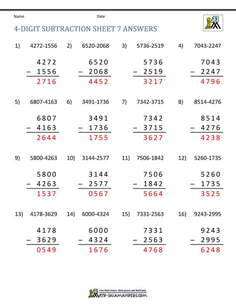 subtracting 4 digit numbers|Subtract 4.
